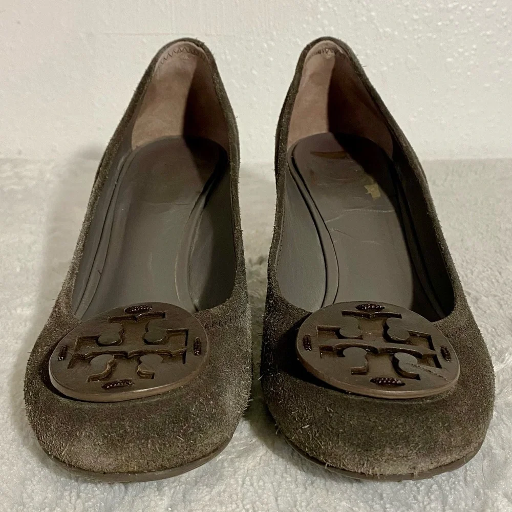 Tory Burch Sally Spilt Suede Wedge Heels Women’s Size 10M Elephant Gray